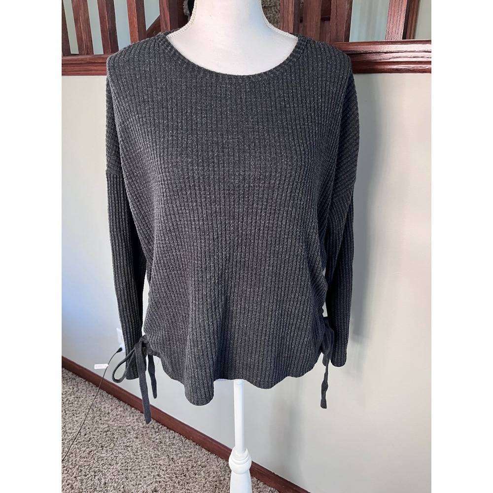 ZSupply Women Charcoal Gray Waffle Knit Lace Up Side Thermal Top Size L ZT183514